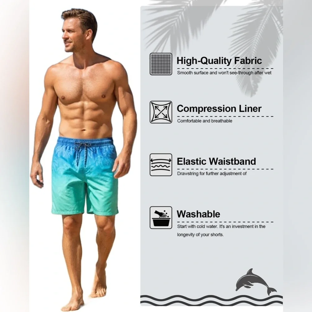 Cozople Mens Swimming Trunks with Compression Liner Swim Shorts 8 inch.  Size XL